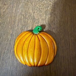 Metallic Pumpkin Pin Brooch Metal Orange Vintage